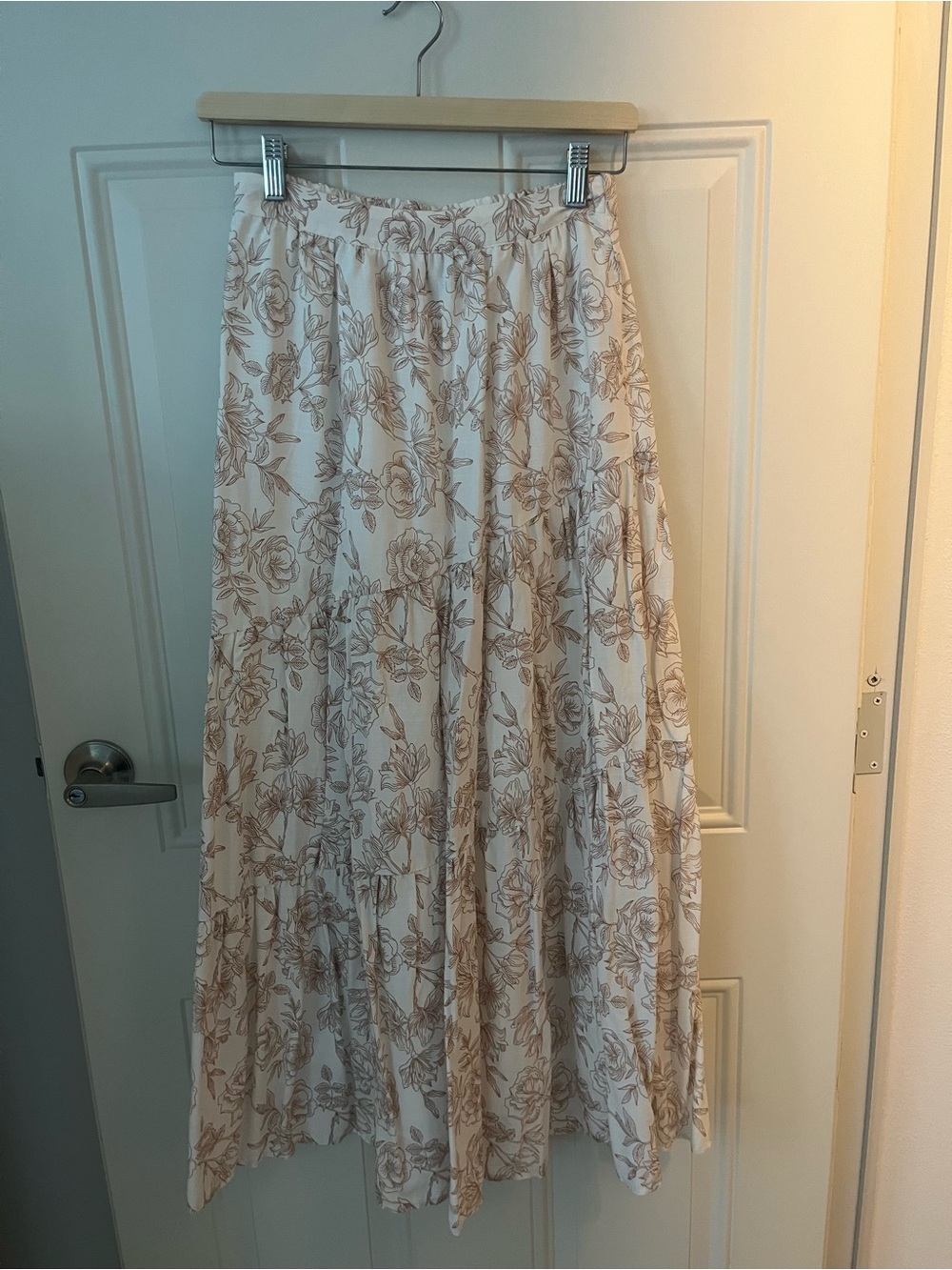 Sincerely Jules Cream Maxi Skirt with Tan Floral Design